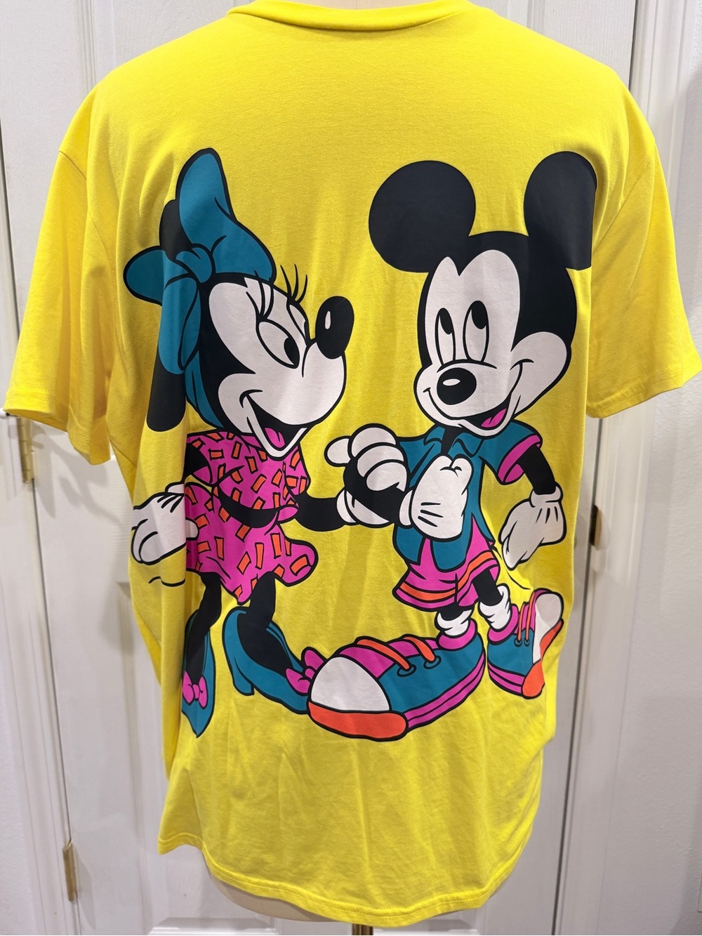 Disney Ultra Bright Yellow Mickey & Minnie Graphic Tee with Pink & Teal Accents